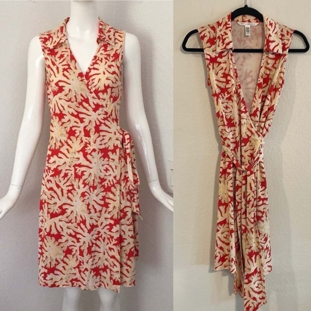 Diane Von Furstenberg Women St. Jude Wrap Midi Dress Red Coral Floral Sleeveless